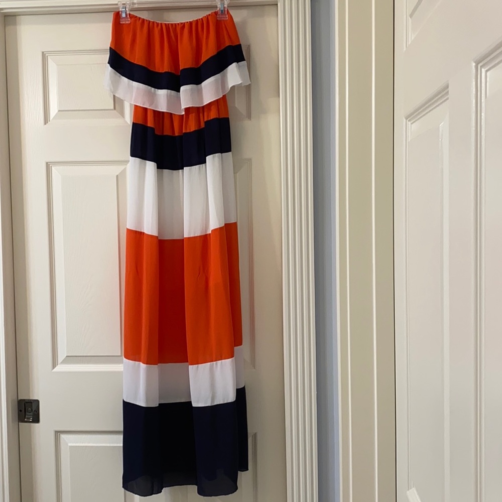 Orange and navy maxi dress